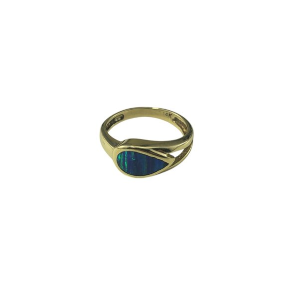 14 Karat Yellow Gold Black Opal Inlay Ring Size 4 #19730 - Picture 2 of 8